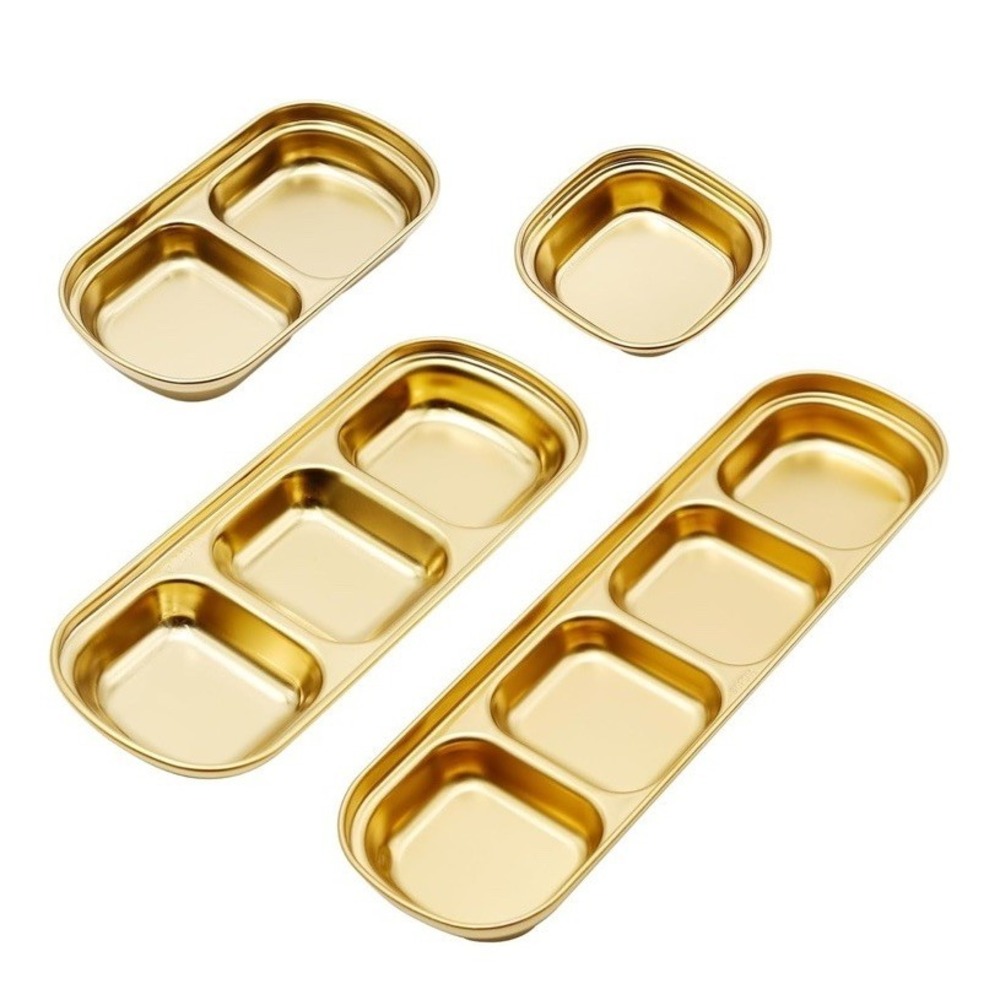 4 Pcs Stainless Steel Sauce Dish, Divided Dipping Plates, Divided Seasoning Sauc